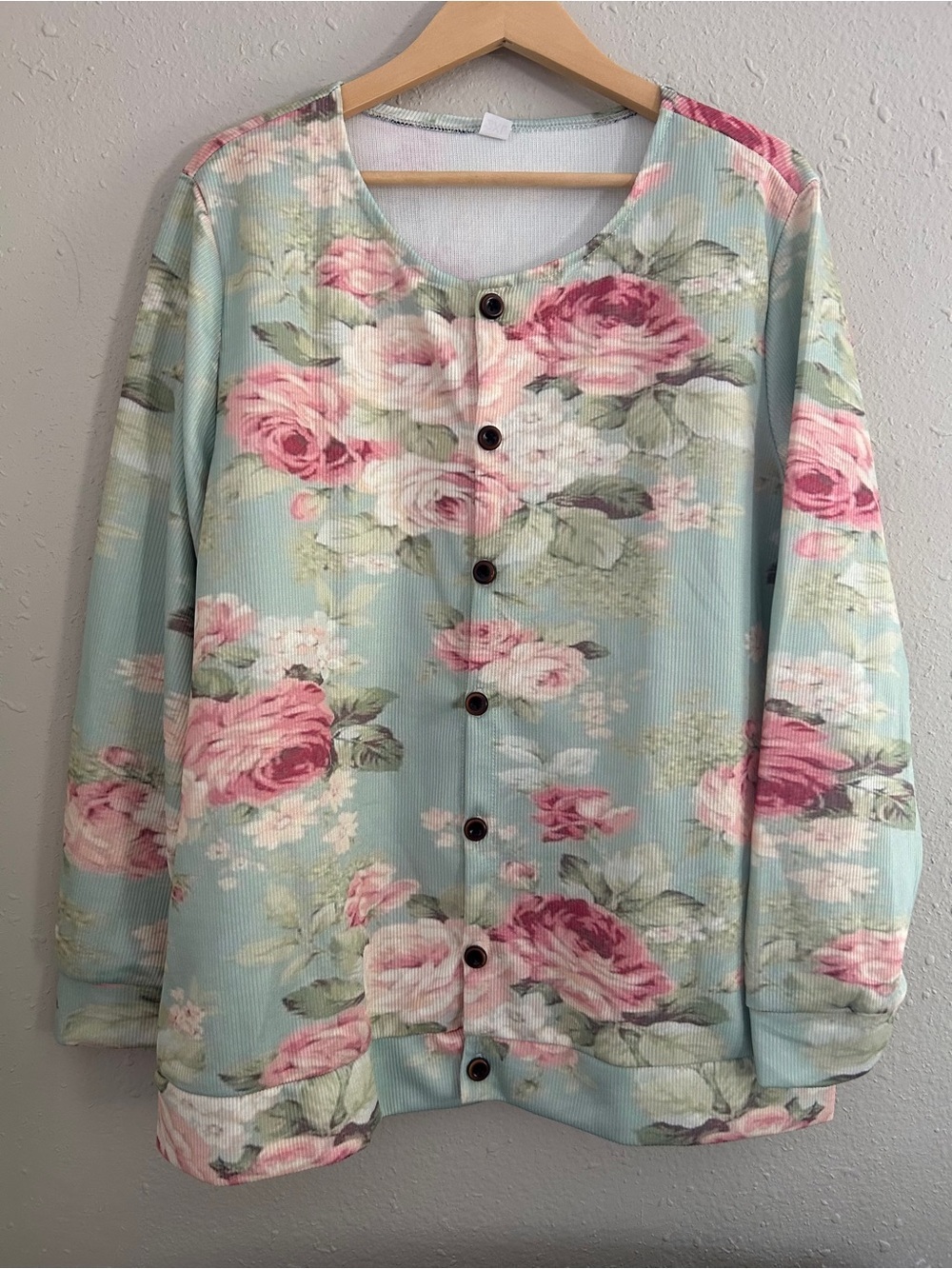 NWOT Pastel Mint Floral Button-Front Cardigan Lightweight Casual XXL
